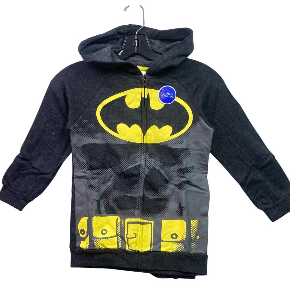 Batman Hoodie Boys 7/8 Full Zip Zip Detachable‎ Cape Costume Cosplay NWOT